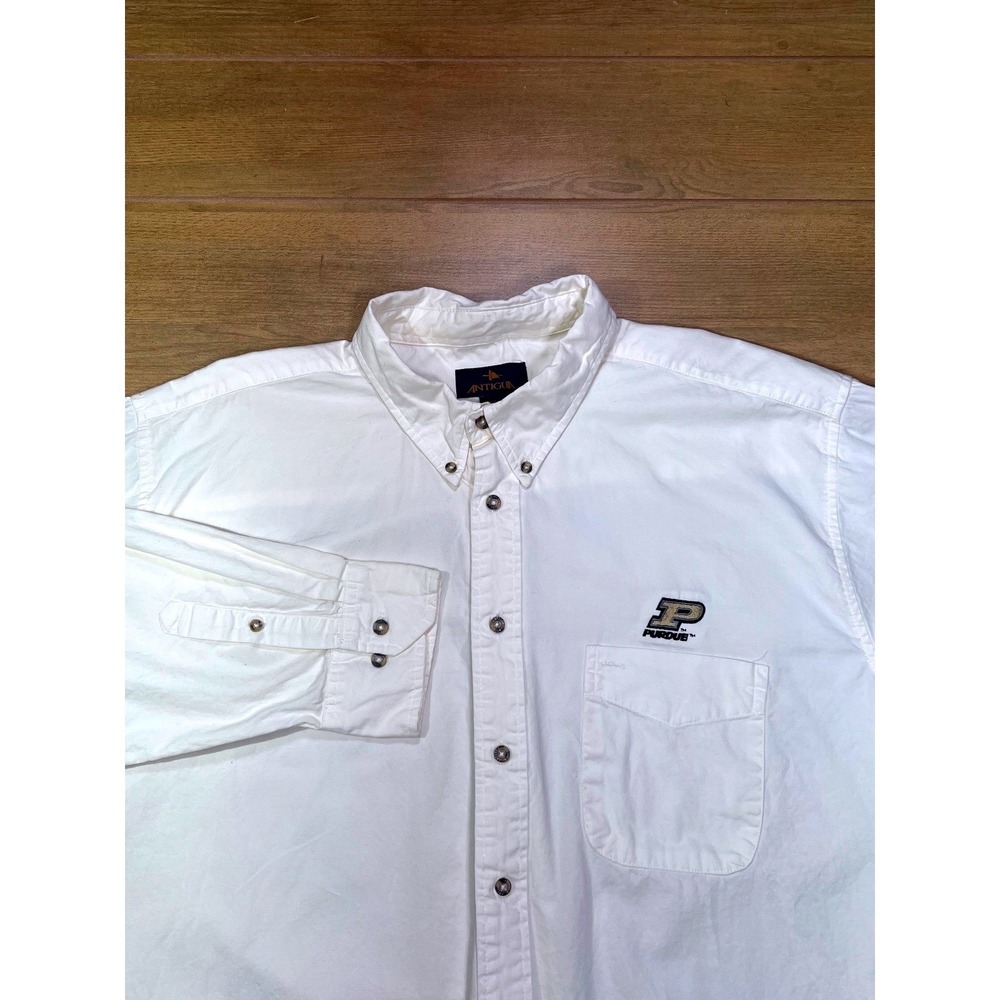 Antigua Mens vintage White Long Sleeve Button Down Shirt Purdue Logo XL